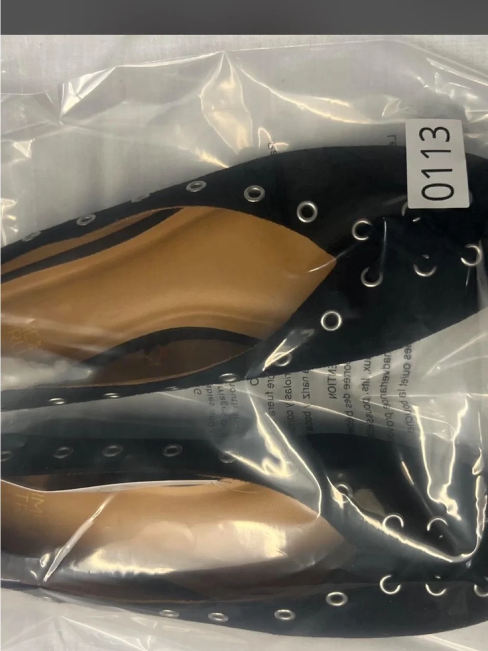 Time and Tru Black Lace-Up Grommet Ballet Flats